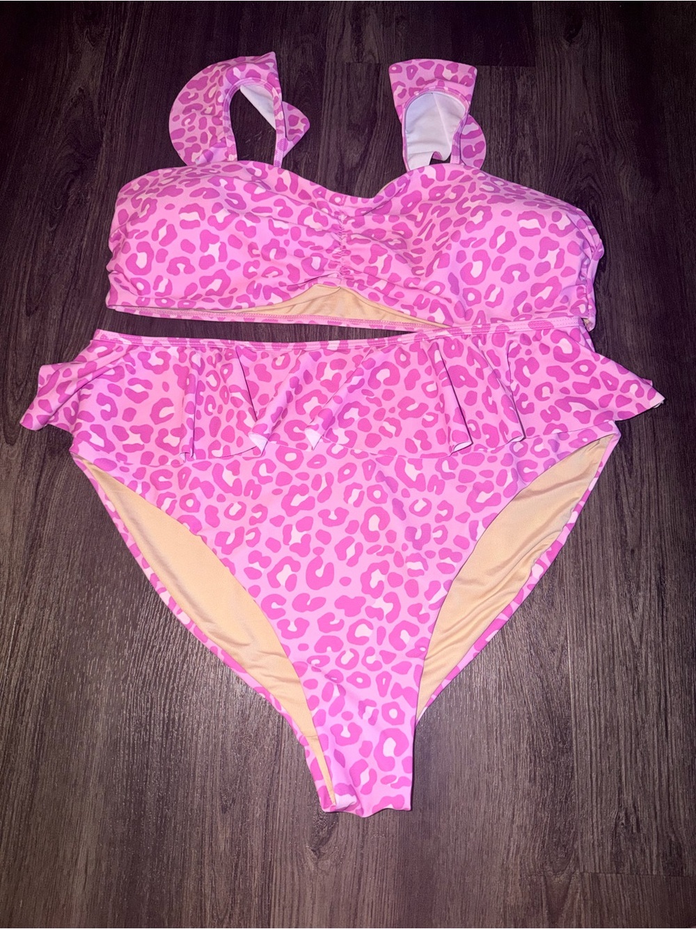 Pink Leopard Ruffle Two-Piece Girls' Swim Set